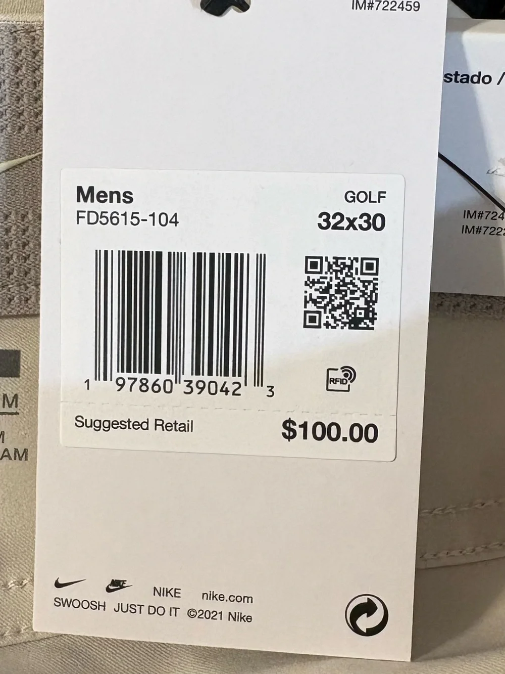 Nike Men's Tour Repel 5-Pocket Slim Golf Pants SZ 32x30 beige stretchy waistband